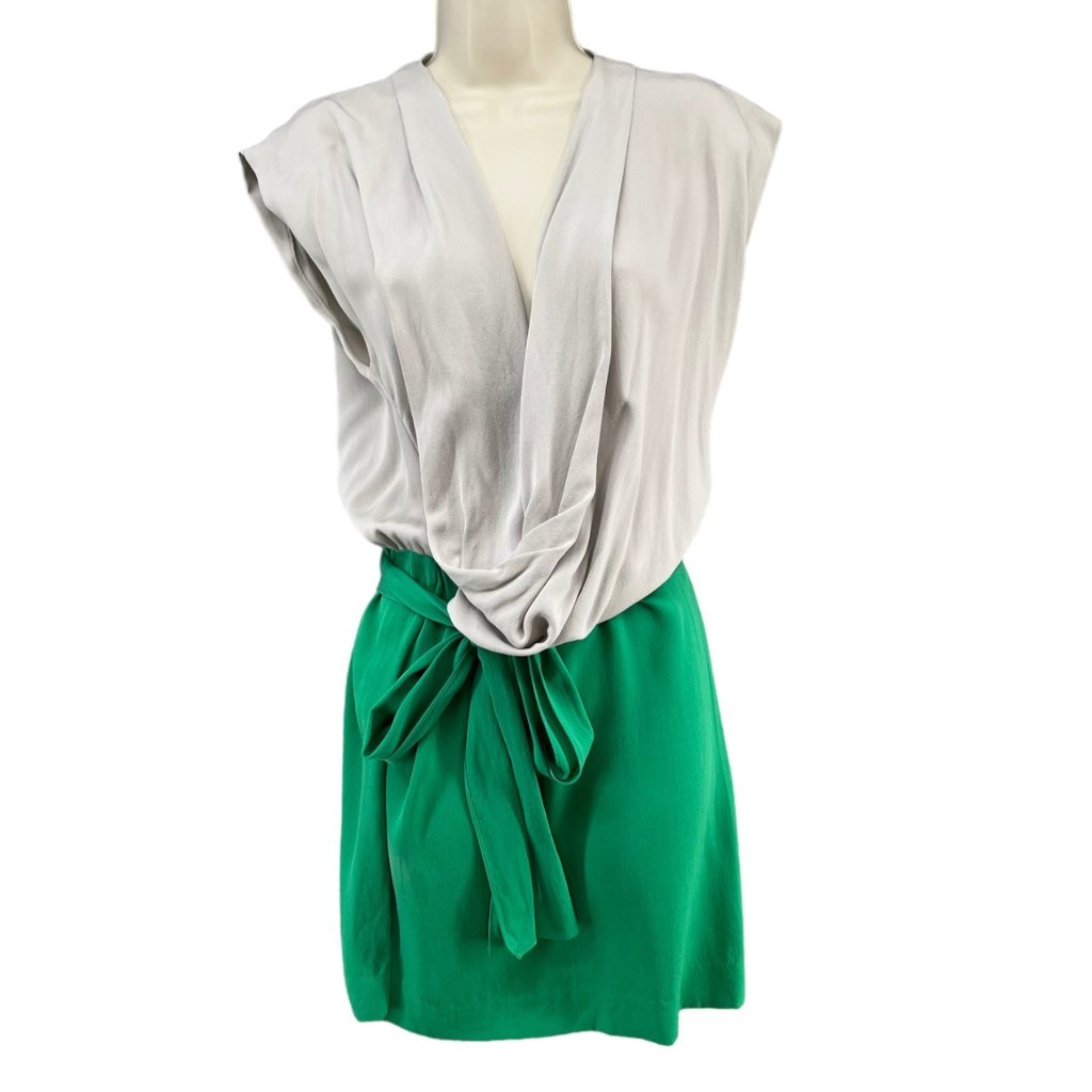 Diane Von Furstenberg Reara Mini Dress Grey Green Silk Belted Cowl Neck Size 4
